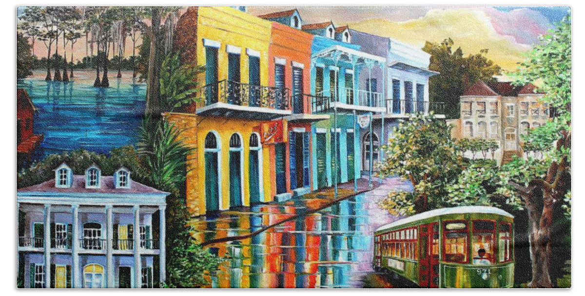 New Orleans Bath Towel featuring the painting Bayou to the Big Easy by Diane Millsap