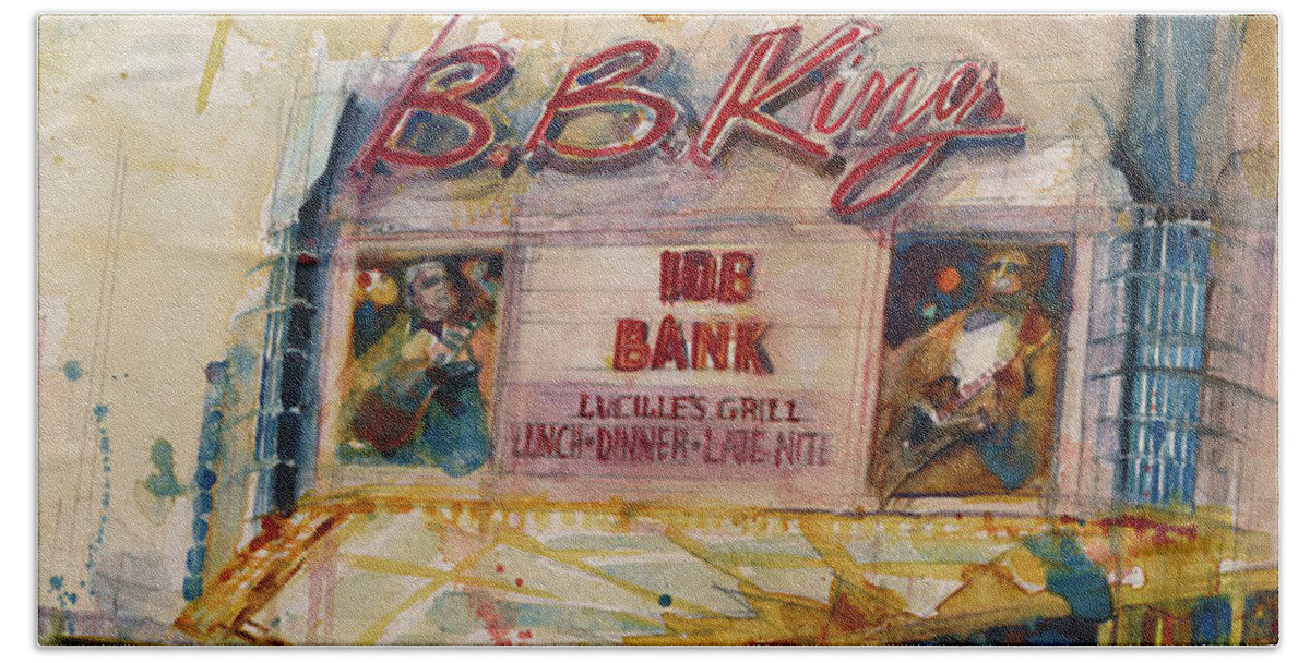 Winter New York Hand Towel featuring the painting B.B.King Midtown, NYC by Dorrie Rifkin
