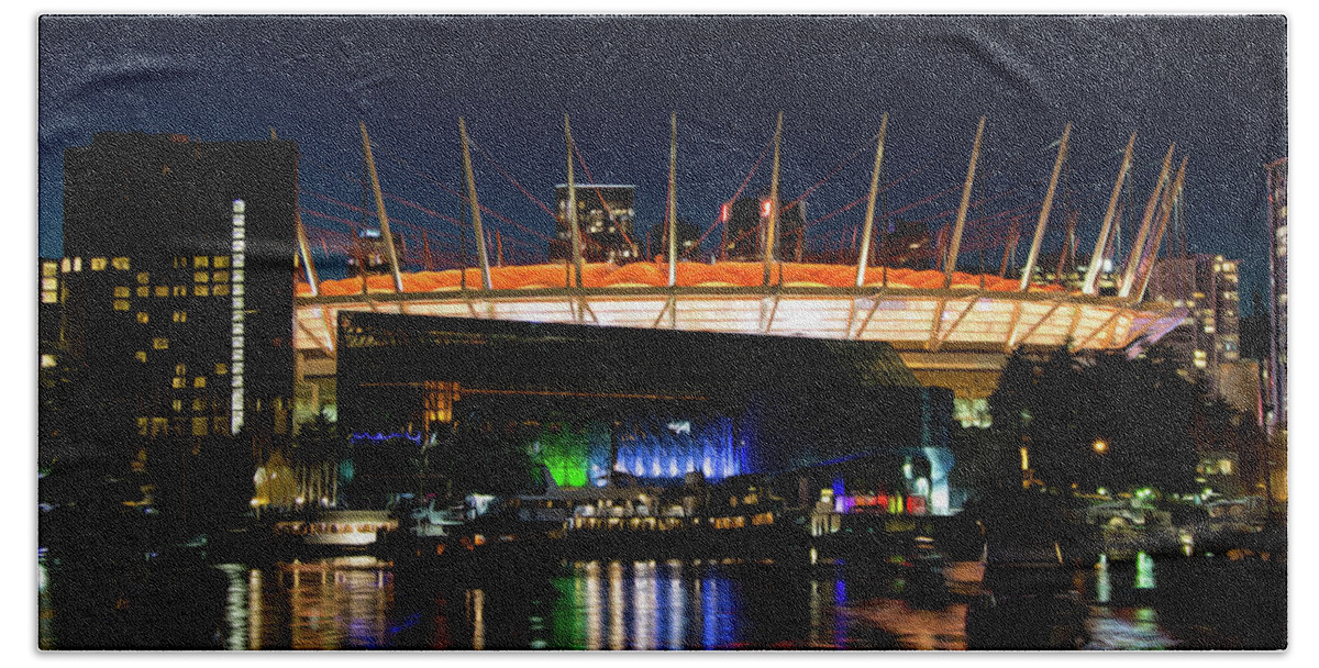 Bc Hand Towel featuring the digital art BC Place - Digital Oil by Birdly Canada