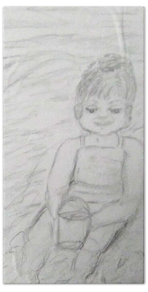 Children Bath Towel featuring the drawing  Beach Baby by Suzanne Berthier