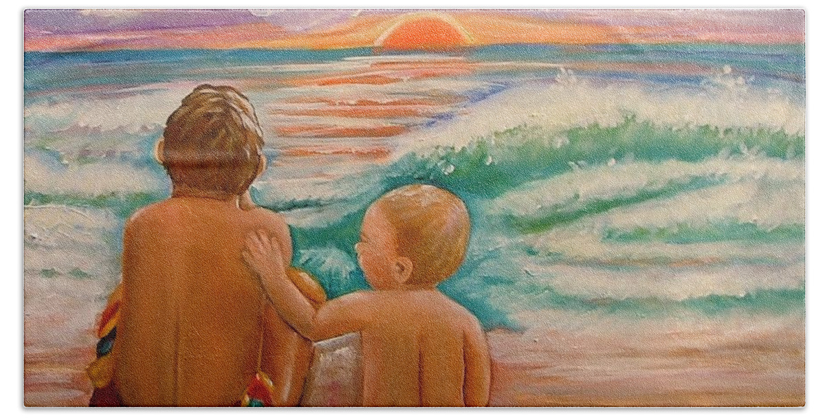 Beach Bath Towel featuring the painting Beach Buddies by Carol Allen Anfinsen