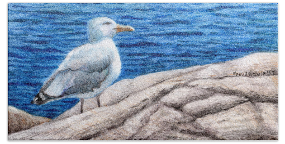 Herring Gull Bath Towel featuring the drawing Beach Bum by Shana Rowe Jackson