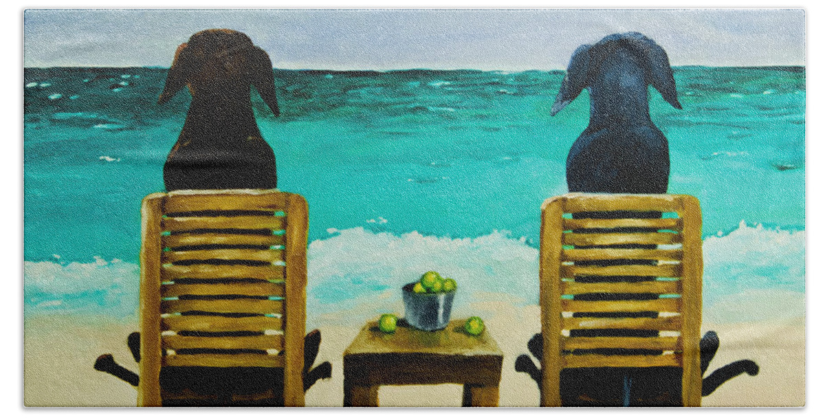 Labrador Retriever Hand Towel featuring the painting Beach Bums by Roger Wedegis
