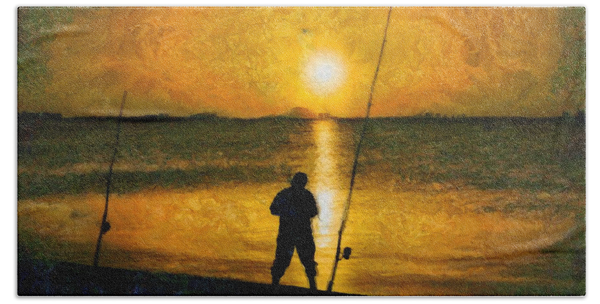 Fishing Hand Towel featuring the photograph Beach Fishing by Scott Carruthers