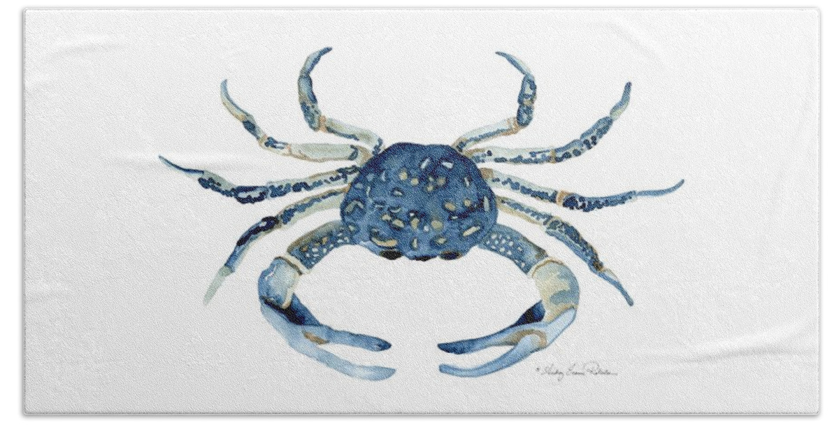 Sea Life Hand Towel featuring the painting Beach House Sea Life Blue Crab by Audrey Jeanne Roberts