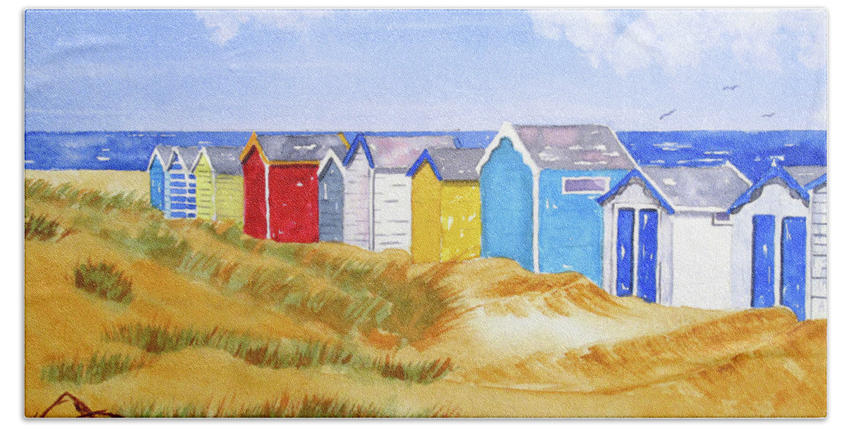 Beach Bath Towel featuring the painting Beach Huts by Richard Stedman