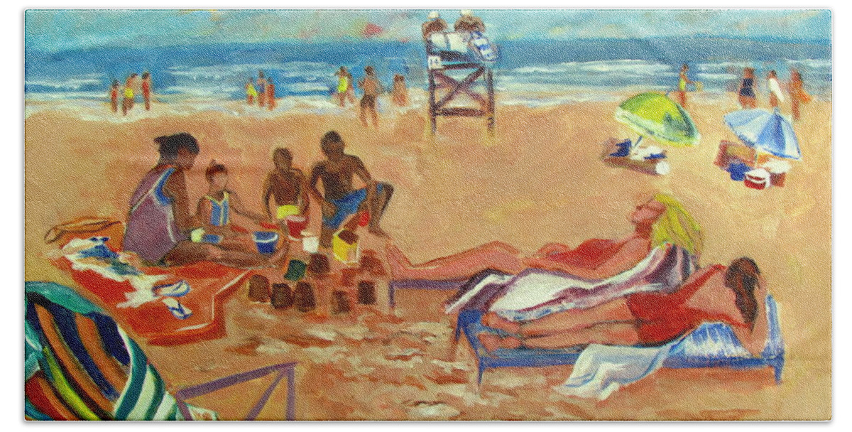 Beach Hand Towel featuring the painting Beach in August by Betty Pieper