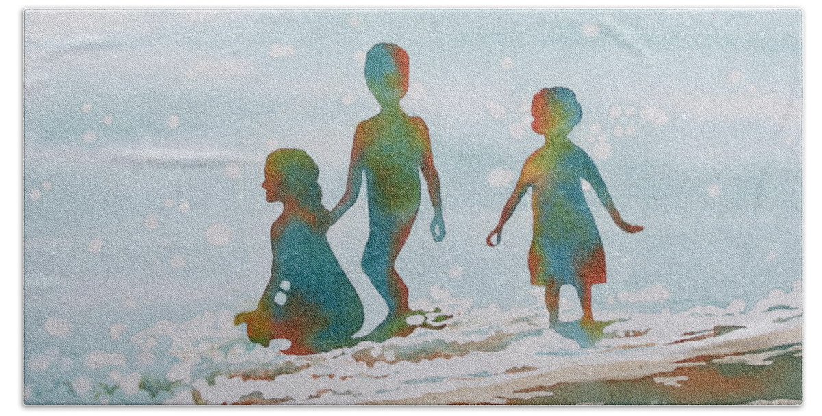 Beach Bath Towel featuring the painting Beach Kids 2 by Deborah Ronglien