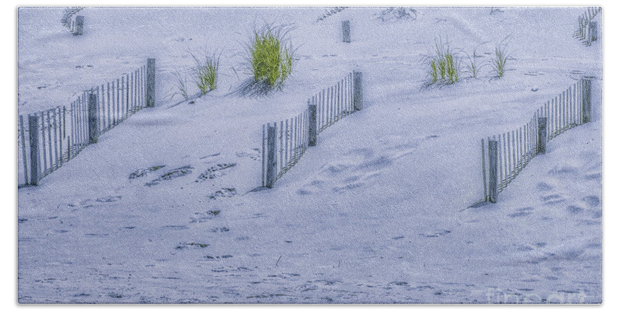 Beach Sand Dunes And Fence Bath Towel featuring the digital art Beach Sand Dunes and Fence by Randy Steele