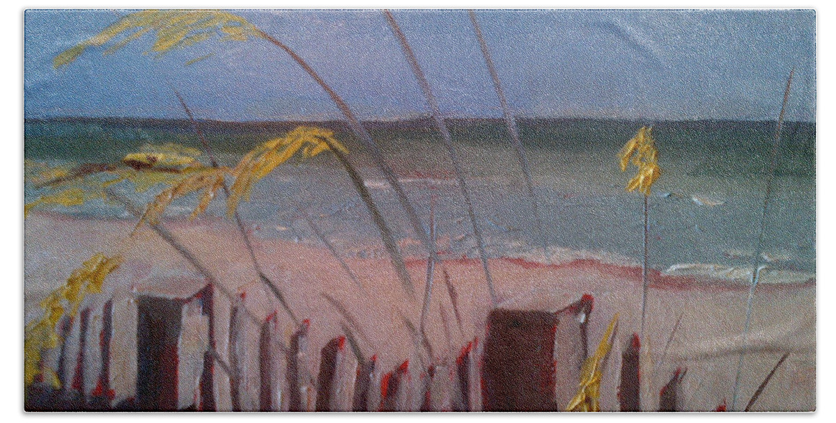 Beach Bath Towel featuring the painting Beach by Sheila Romard