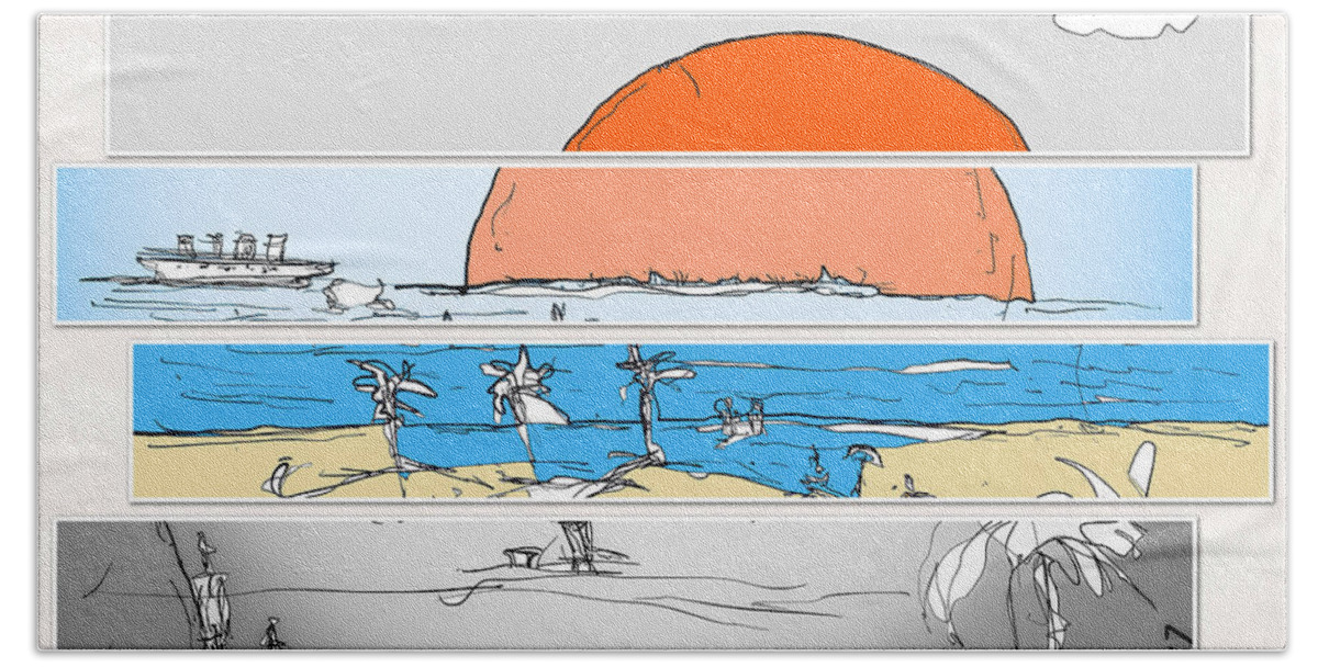 Beach Bath Towel featuring the mixed media Beach Sunset by Jason Nicholas