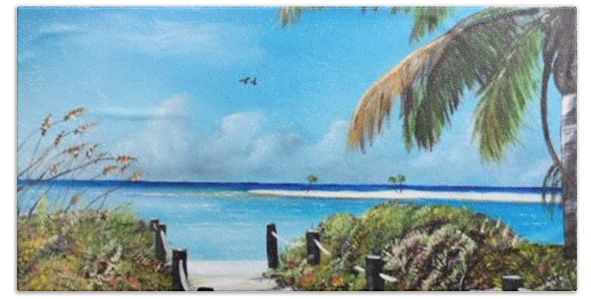 Beach Hand Towel featuring the painting Beach Time On The Key by Lloyd Dobson