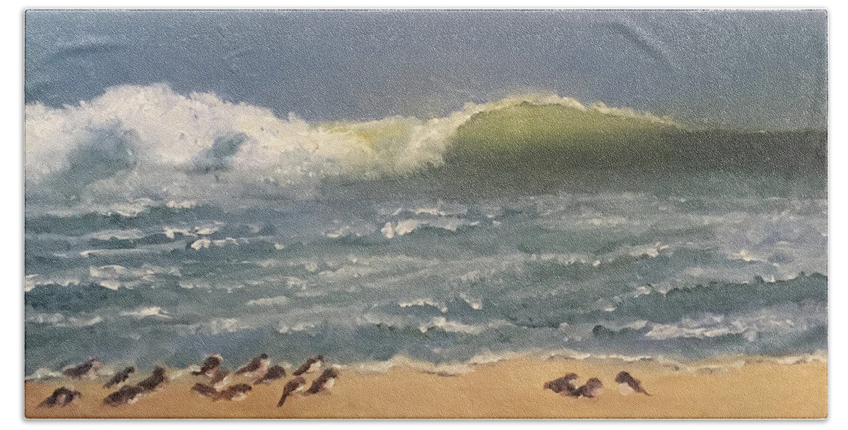 Ocean Bath Towel featuring the painting Beachcombers by Marg Wolf