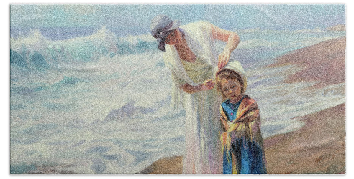 Beach Hand Towel featuring the painting Beachside diversions by Steve Henderson