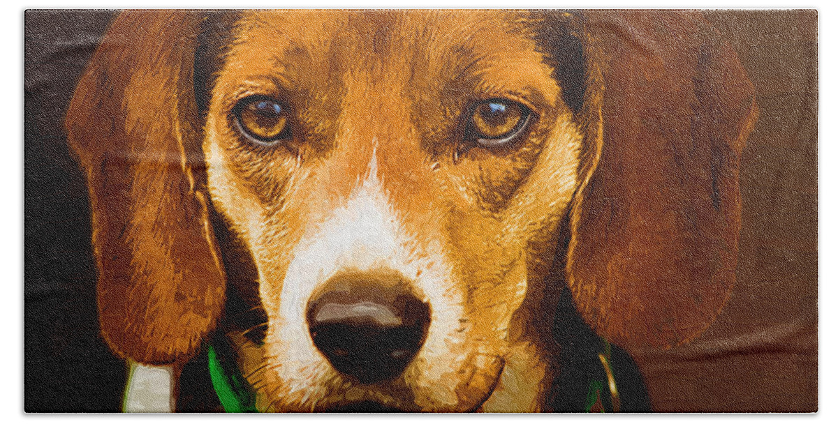 Beagle Hand Towel featuring the photograph Beagle Hound Dog in Oil by Kathy Clark