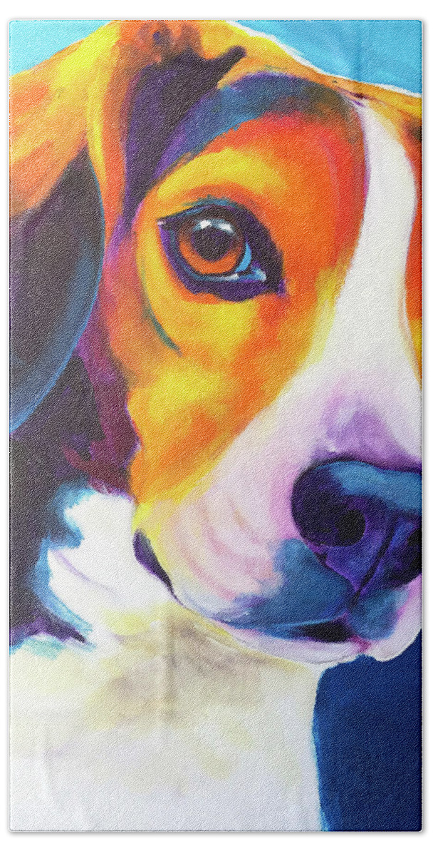 Pet Portrait Hand Towel featuring the painting Beagle - Martin by Dawg Painter