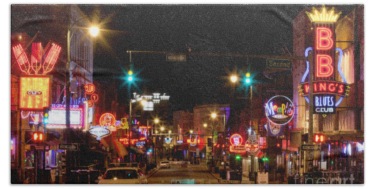 Memphis Hand Towel featuring the photograph Beale Street in Downtown Memphis Tennessee by Anthony Totah