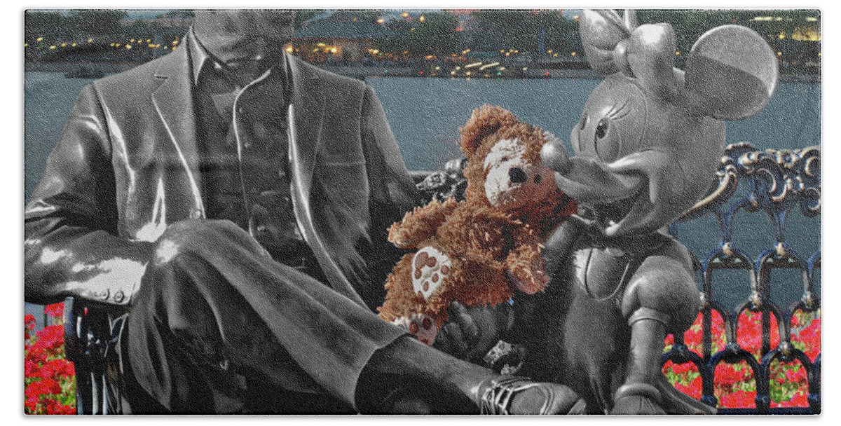 Fantasy Bath Towel featuring the photograph Bear and His Mentors Walt Disney World 05 MP by Thomas Woolworth
