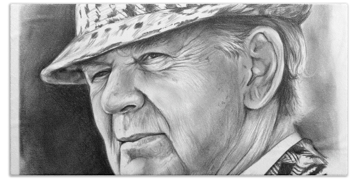 Bear Bryant Hand Towel featuring the drawing Bear Bryant 2 by Greg Joens