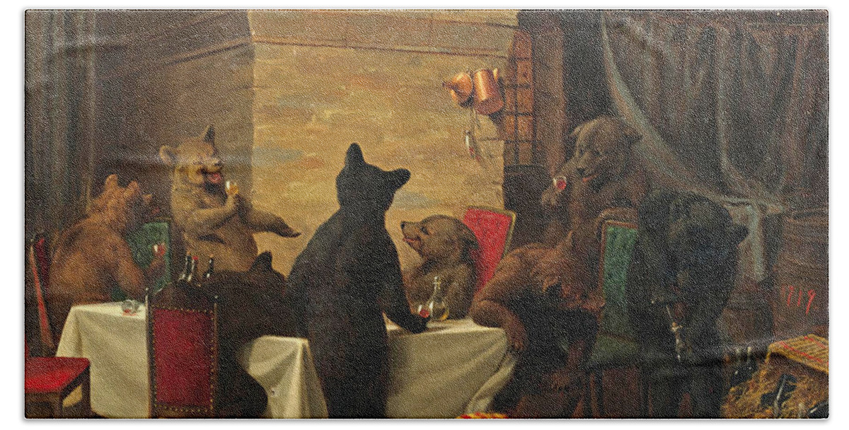 William Holbrook Beard Bath Towel featuring the painting Bear Carousal by William Holbrook Beard