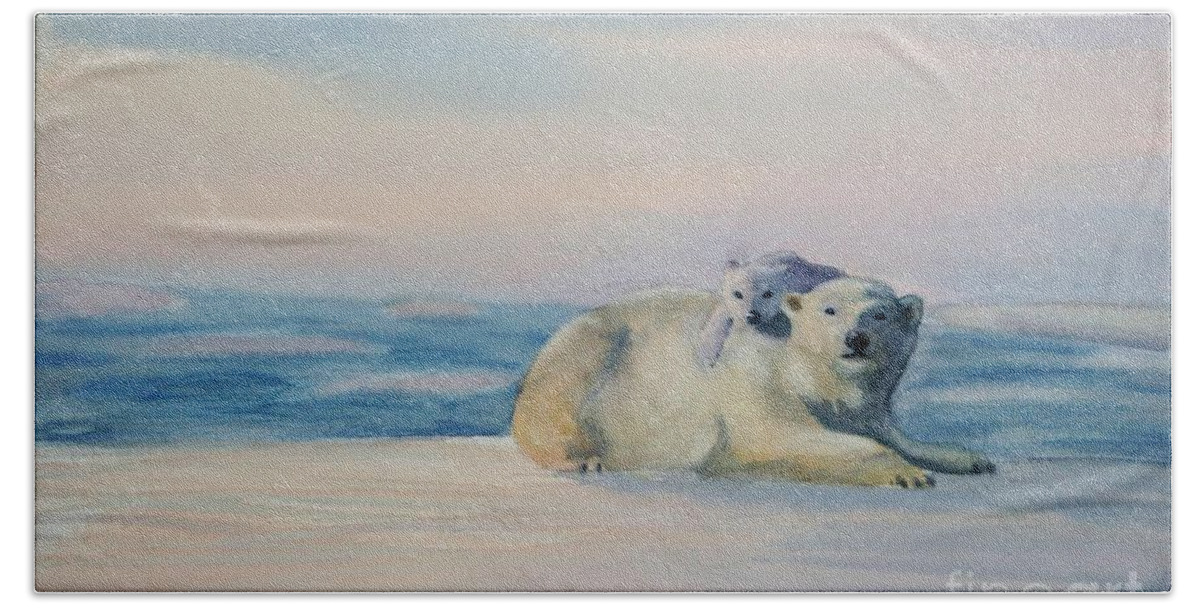 Polar Bear Hand Towel featuring the painting Bear Hug by Petra Burgmann