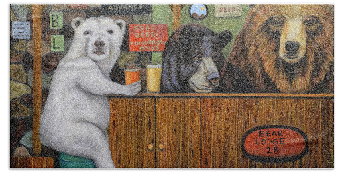 Bear Hand Towel featuring the painting Bear Lodge 28 by Leah Saulnier The Painting Maniac