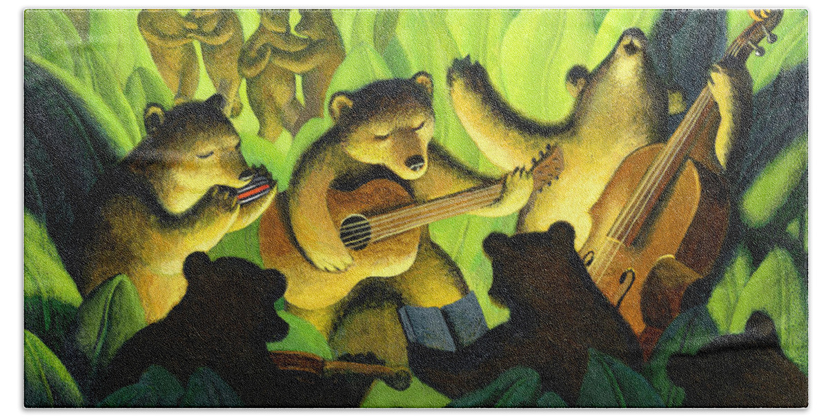 Bears Hand Towel featuring the painting Bear Song by Chris Miles