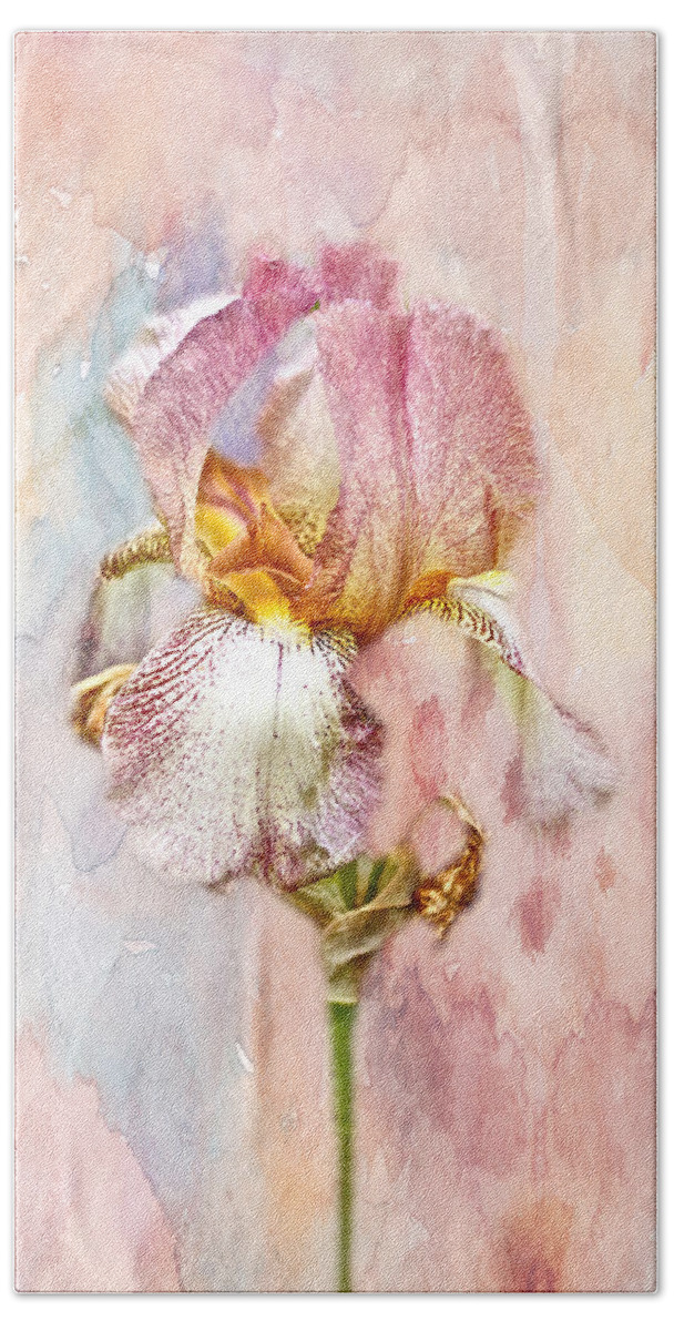 Iris Bath Towel featuring the photograph Bearded Iris in Pastels by Carol Senske
