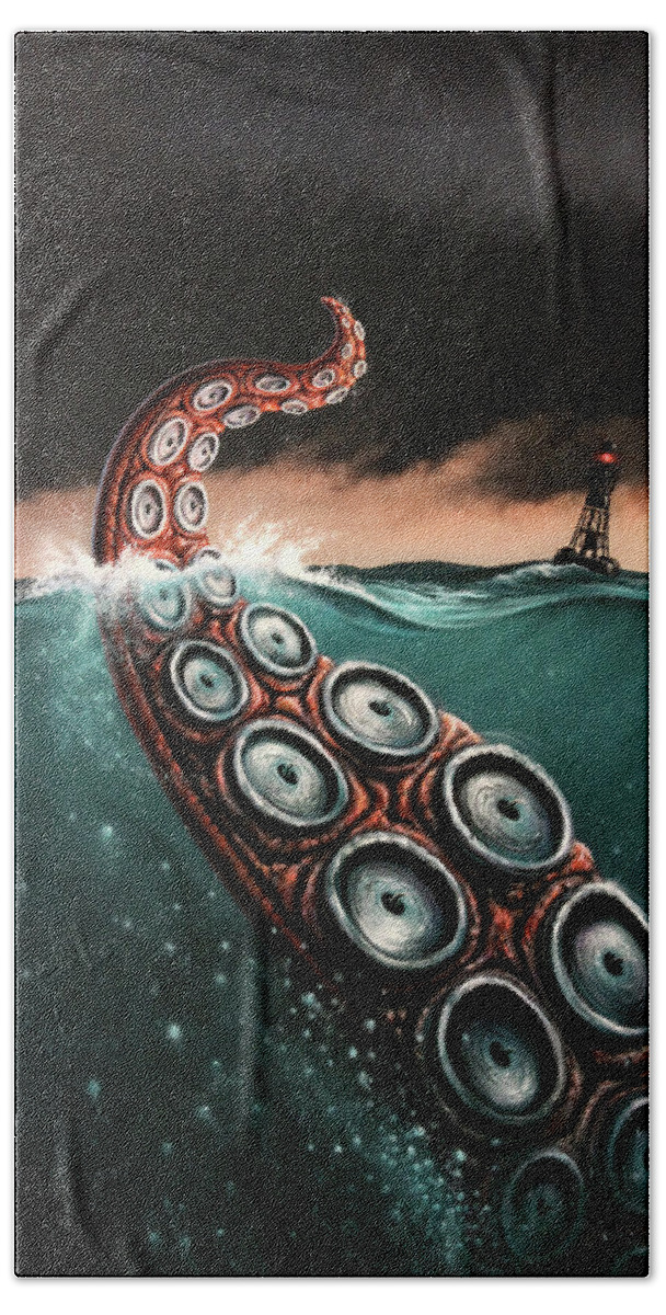 Squid Hand Towel featuring the painting Beast 1 by Jerry LoFaro