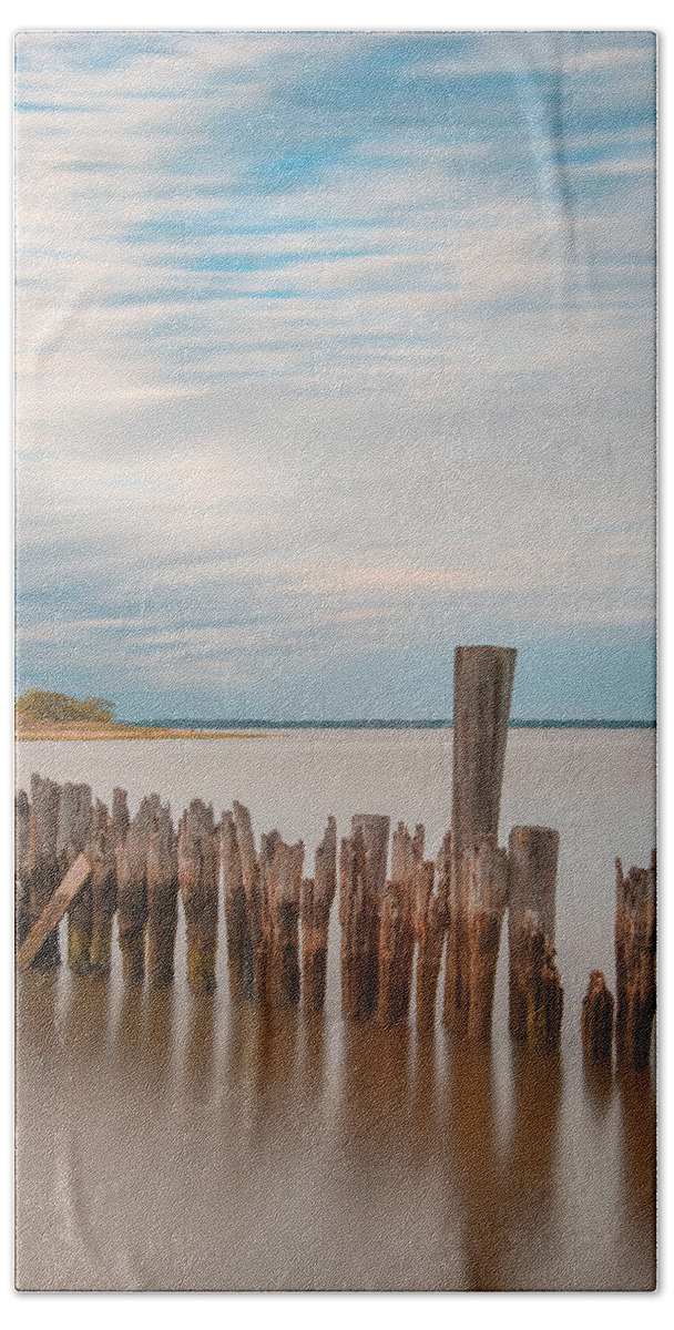 Keyport Bath Towel featuring the photograph Beautiful Aging Pilings In Keyport by Gary Slawsky