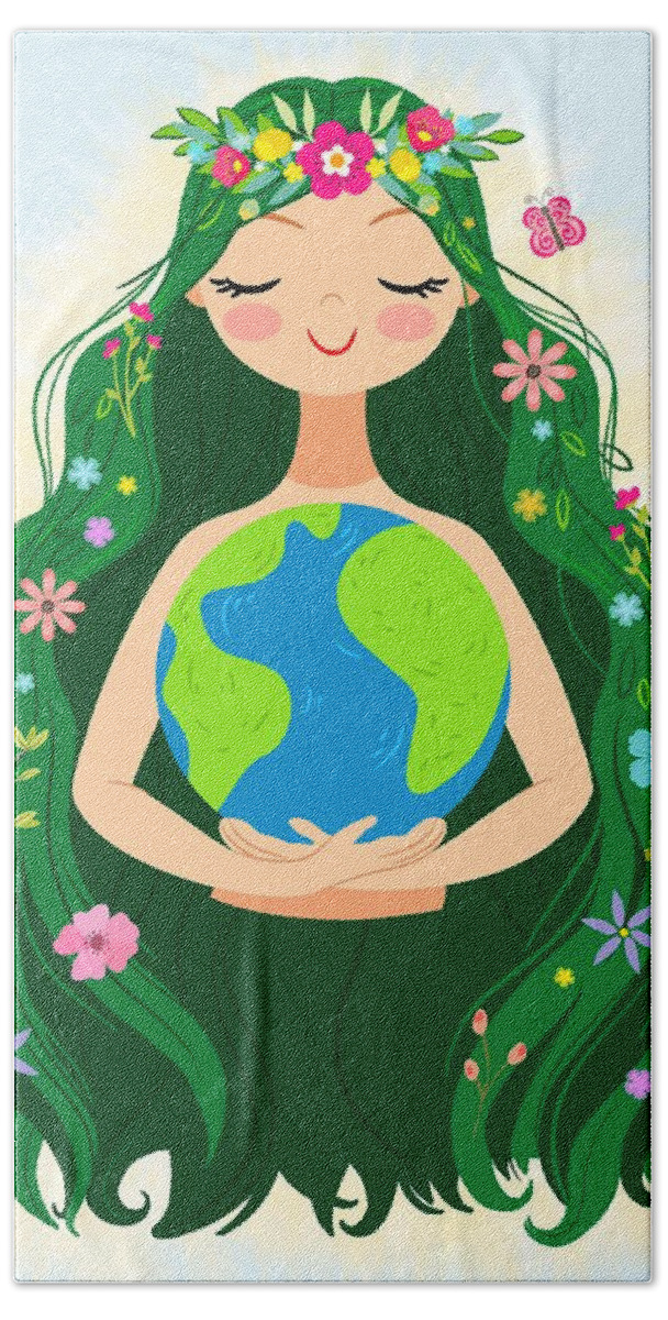 Painting Bath Towel featuring the painting Beautiful Flowing Flower Earth Mother Figure by Little Bunny Sunshine by Little Bunny Sunshine