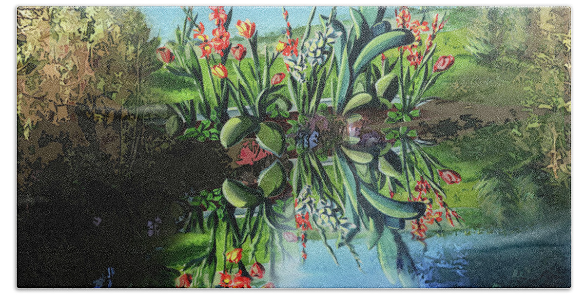 Flowers Hand Towel featuring the painting Beautiful Garden by Christian Simonian
