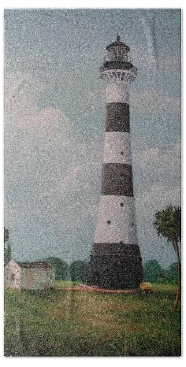 Lighthouse Hand Towel featuring the painting Cape Canaveral Lighthouse Florida by Teresa Trotter