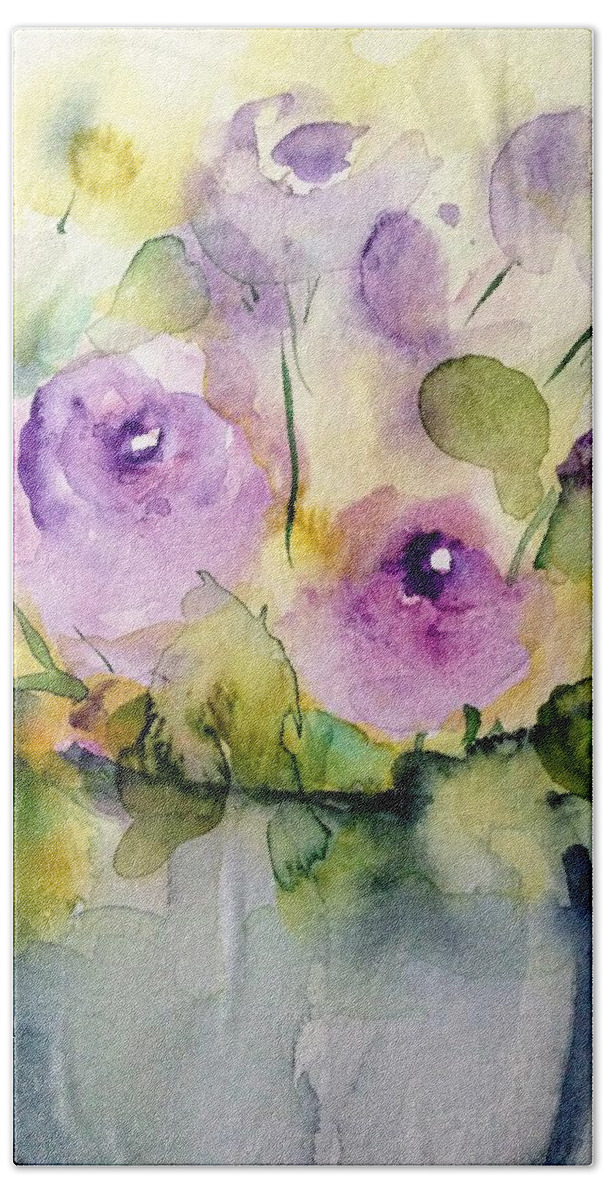 Purple Flowers Bath Towel featuring the painting Beautiful Purple Flowers by Britta Zehm