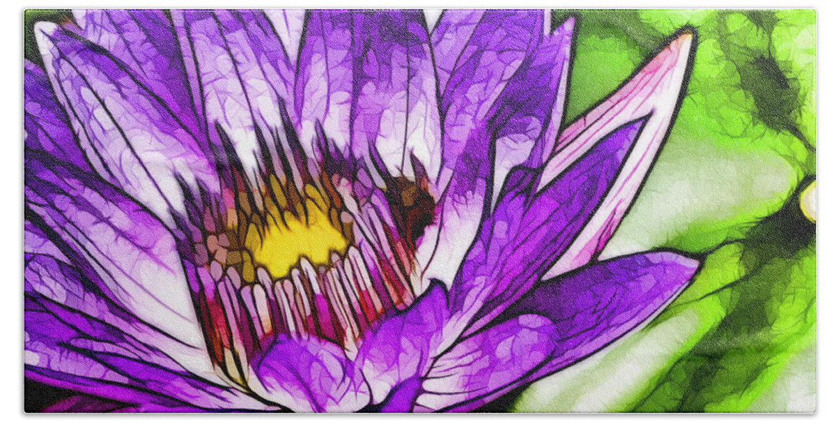 Beautiful Waterlily Hand Towel featuring the painting Beautiful purple waterlily 4 by Jeelan Clark
