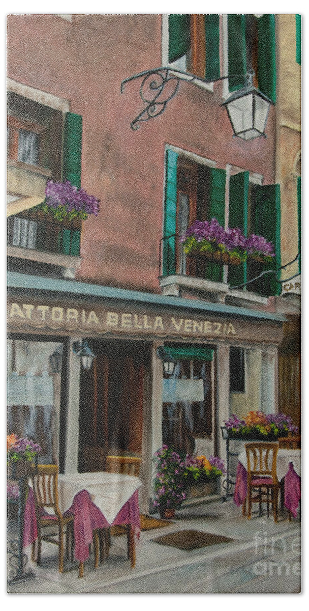 Venice Italy Art Bath Towel featuring the painting Beautiful Restaurant In Venice by Charlotte Blanchard