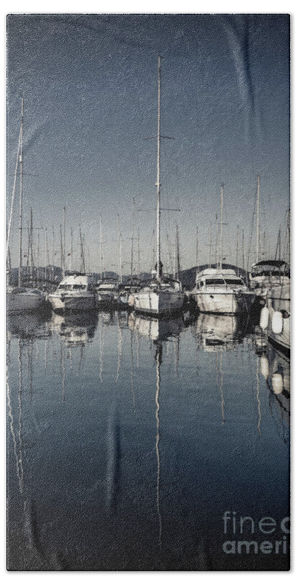 Bay Hand Towel featuring the photograph Beautiful sailboats in the harbor by Anna Om