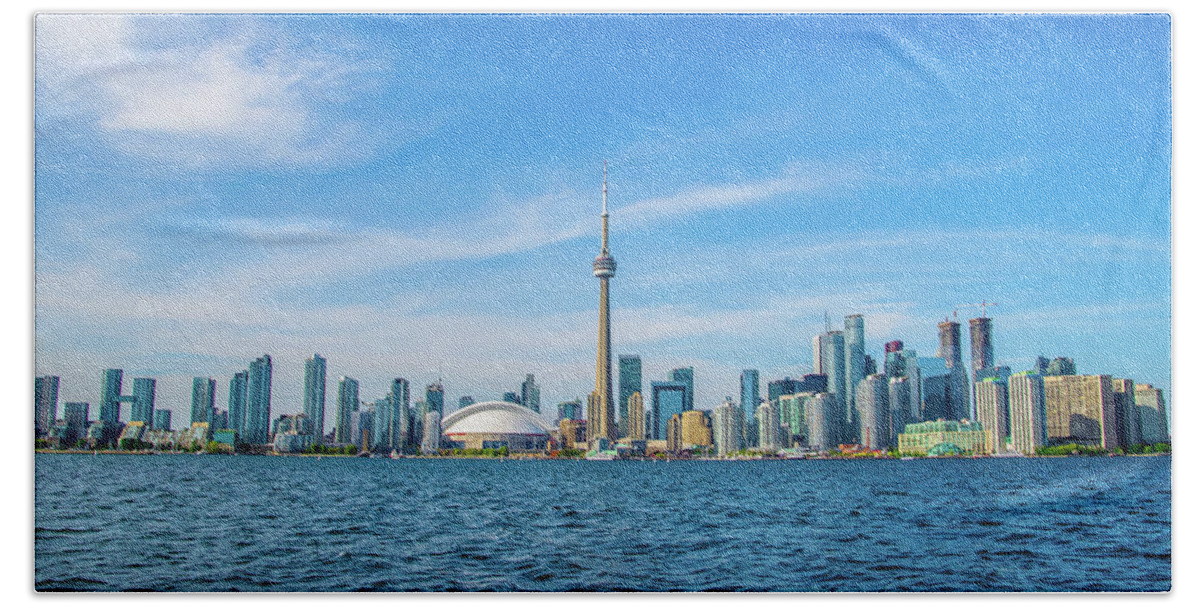 16sep16 Bath Towel featuring the photograph Beautiful Toronto Skyline from Cruise by Jeff at JSJ Photography