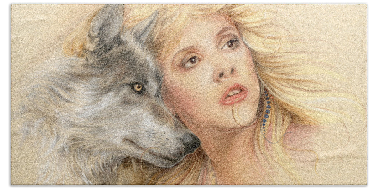 Stevie Nicks Bath Sheet featuring the drawing Beauty and the Beast by Johanna Pieterman