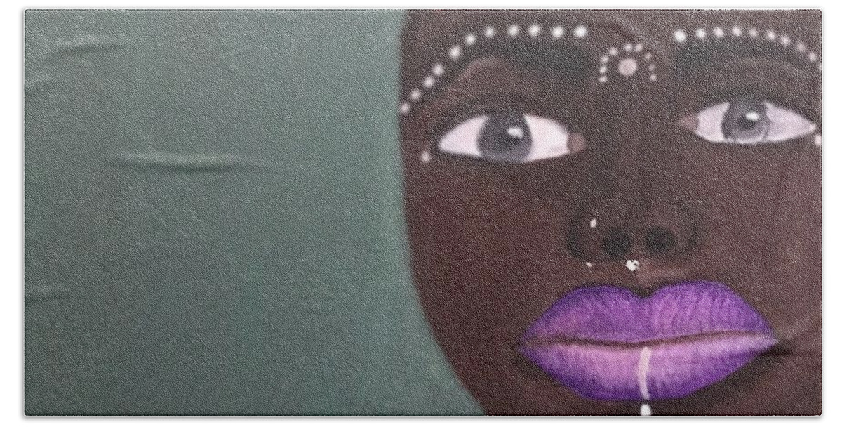 African Women Hand Towel featuring the painting Beauty by NiKita Hill