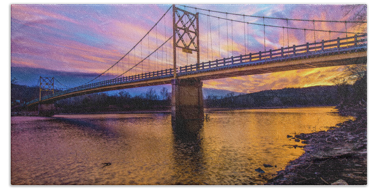 America Hand Towel featuring the photograph Beaver Bridge - The Little Golden Gate Bridge of Arkansas by Gregory Ballos