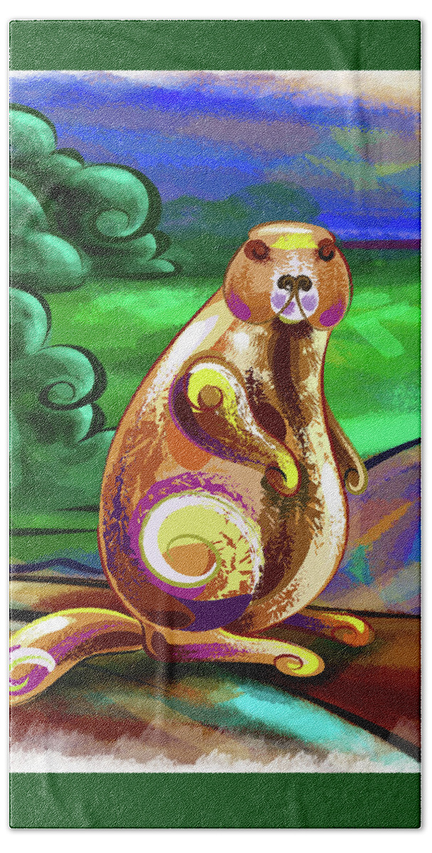 Lake Hand Towel featuring the digital art Beaver Pose by Peter Awax