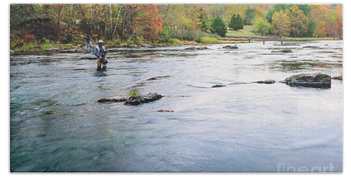 Landscape Bath Towel featuring the photograph Beaver's Bend Fly Fishing by Tamyra Ayles
