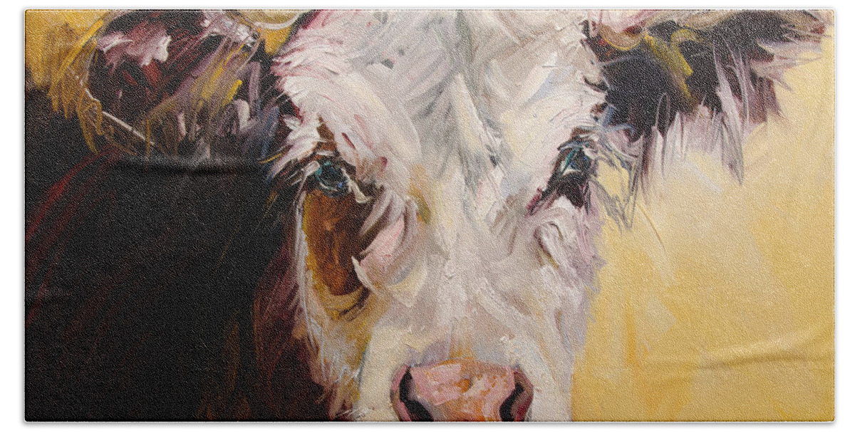 Cow Art Oil Painting Bath Sheet featuring the painting Bed Head Cow by Diane Whitehead