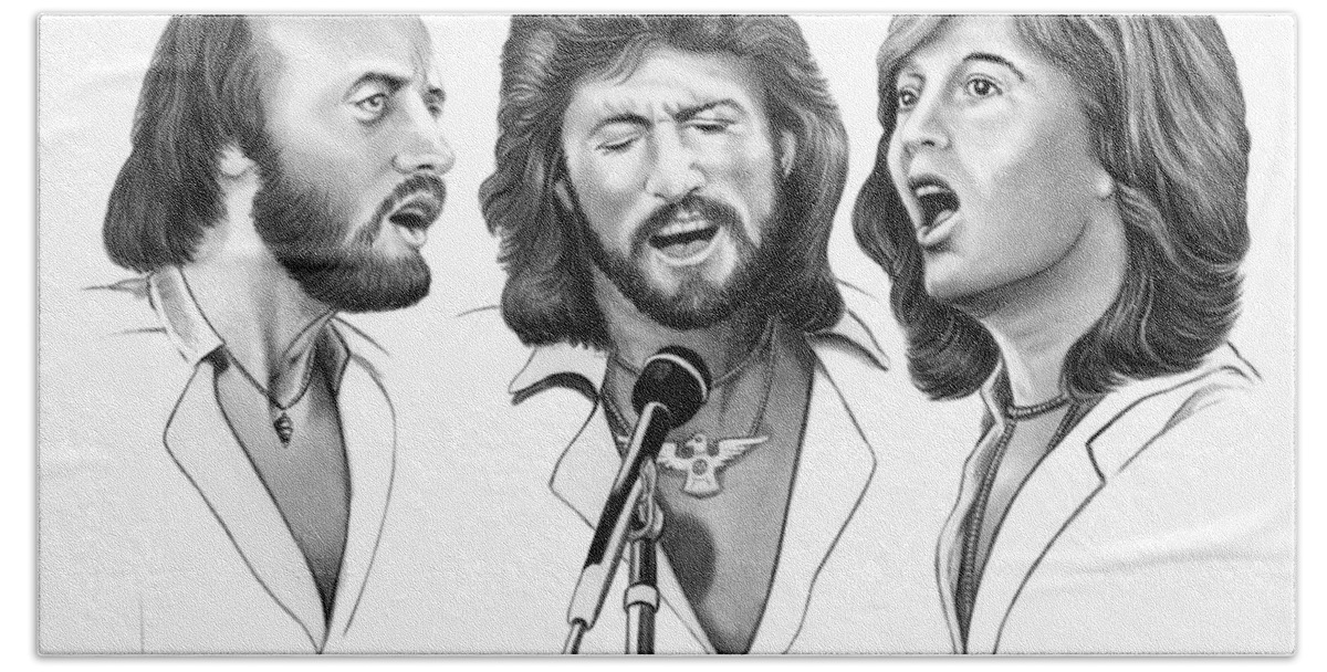Pencil Hand Towel featuring the drawing Bee Gees by Murphy Elliott