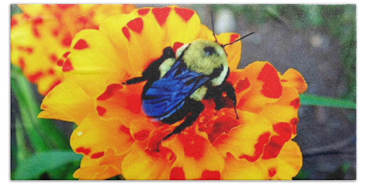Photograph Hand Towel featuring the photograph Bee Happy  by MaryLee Parker