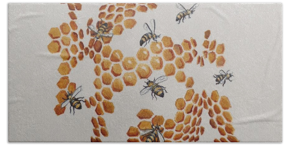 Bee Bath Towel featuring the painting Bee Hive # 2 by Katherine Young-Beck