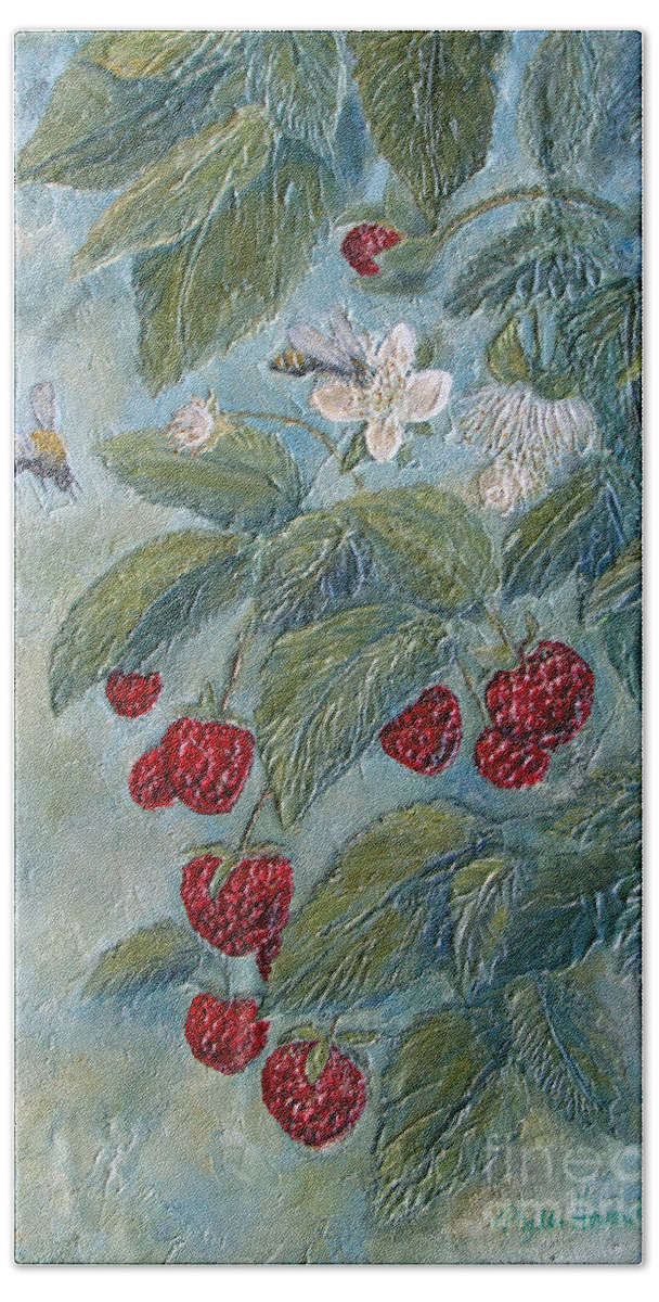 Bees Hand Towel featuring the painting Bees Berries and Blooms by Phyllis Howard