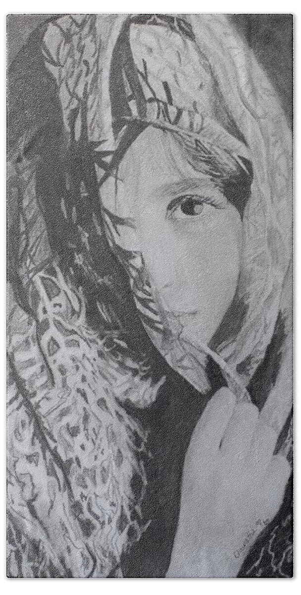 Graphite Hand Towel featuring the drawing Behind the Veil by Quwatha Valentine