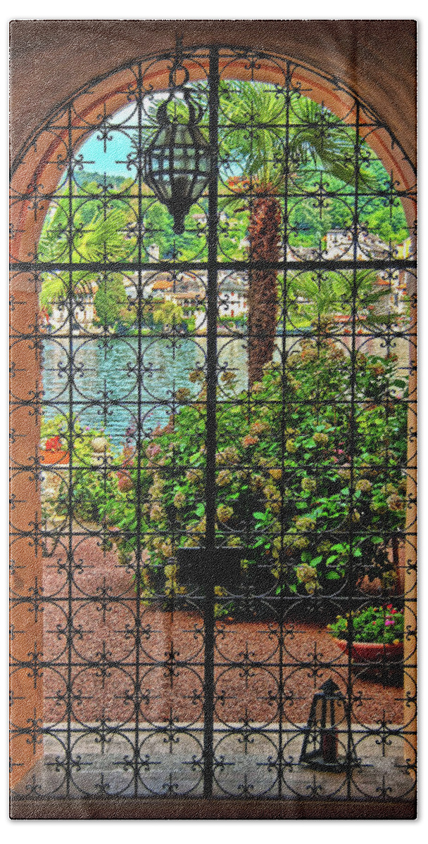Wrought-iron Bath Towel featuring the photograph Behind the Wrought-Iron Door by Hanny Heim